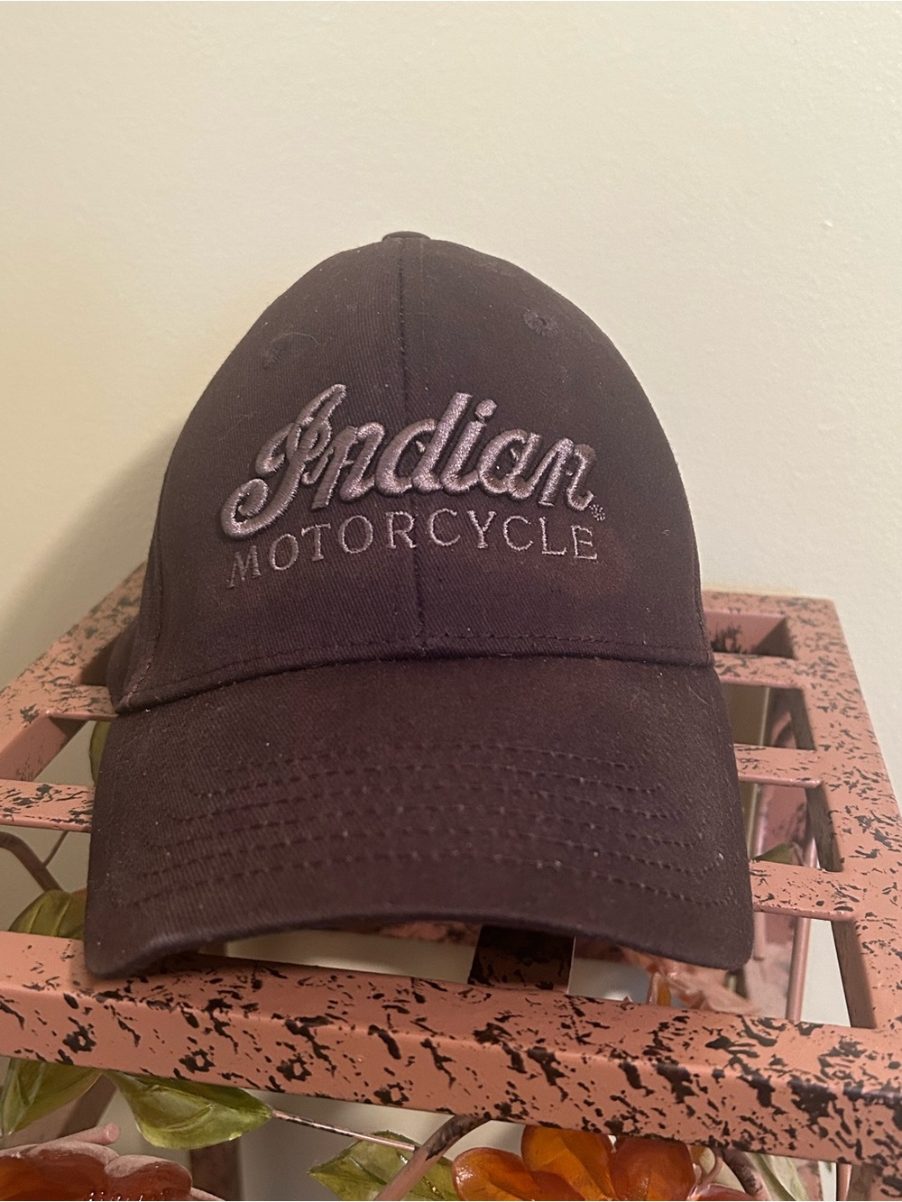Official Indian Motorcycle 1910 Script Logo Fitted Hat Black Stretch OSFM Cap